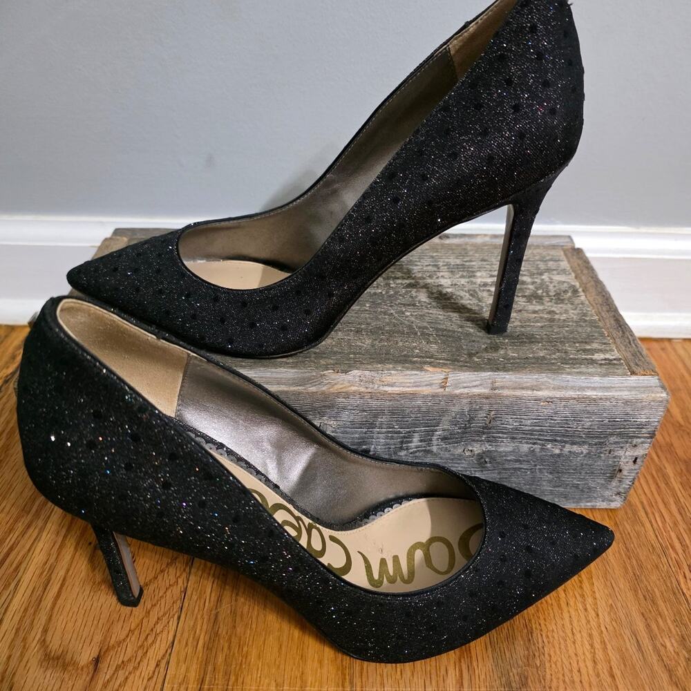 Sam Edelman Hazel Black Glitter Polka Dot Pointed Toe Heels Size 10M
